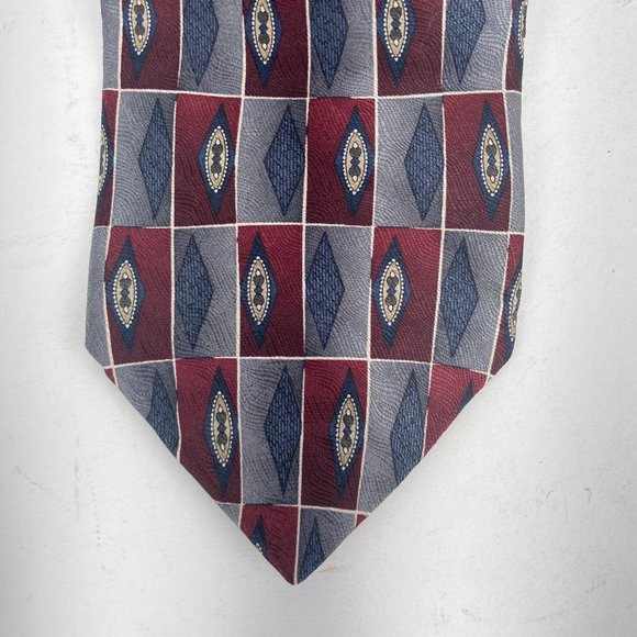 Hill Archer Gray Red Patterned All Silk Neck Tie - Picture 2 of 4